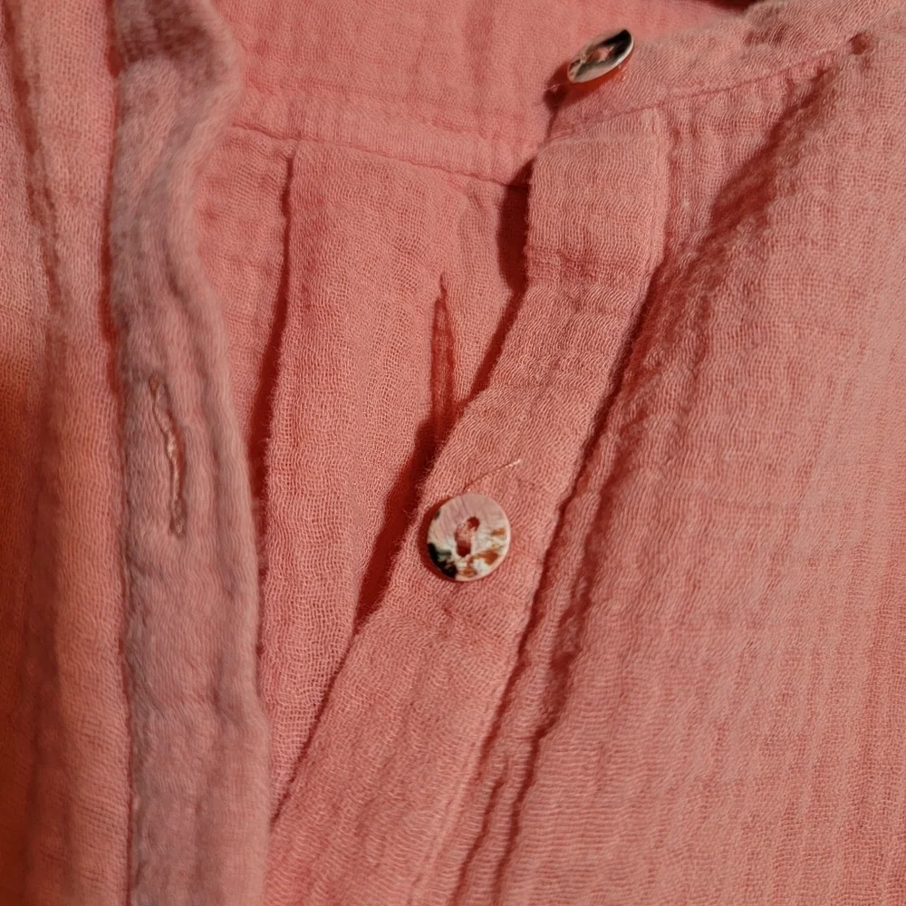 PureJill Muslin Cotton Button Down Tunic sz XS Coral Lagenlook Minimal Coastal